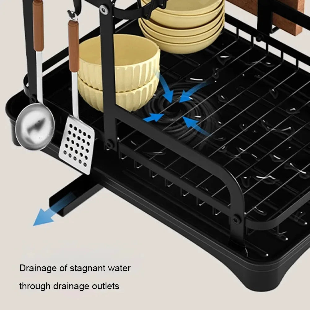 Double-Layer Dish Drainer with Basket – Countertop Dinnerware Storage Rack