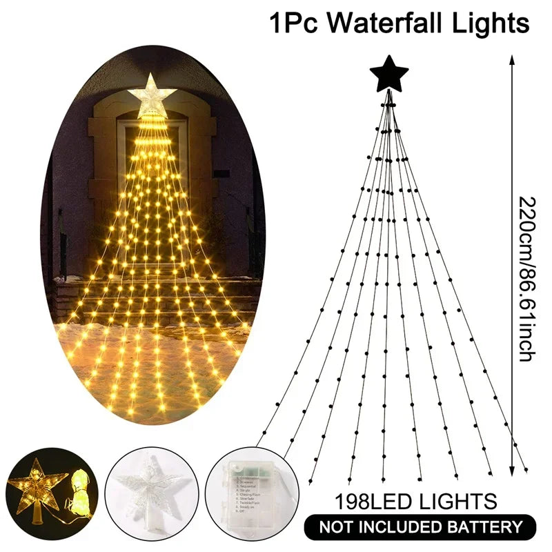 Twinkling Waterfall Star Lights – Magical Christmas Tree Glow