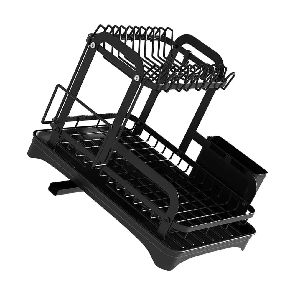 Double-Layer Dish Drainer with Basket – Countertop Dinnerware Storage Rack