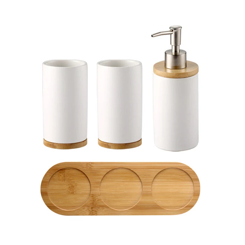 Elegant Ceramic Bathroom Trio – Soap Dispenser, Toothbrush Holder & Tumbler Set