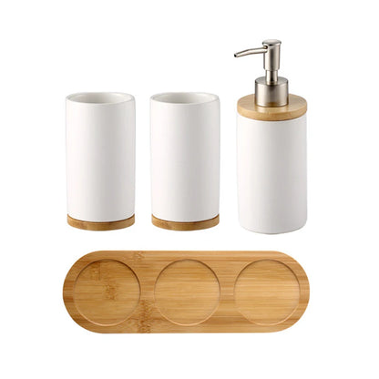 Elegant Ceramic Bathroom Trio – Soap Dispenser, Toothbrush Holder & Tumbler Set