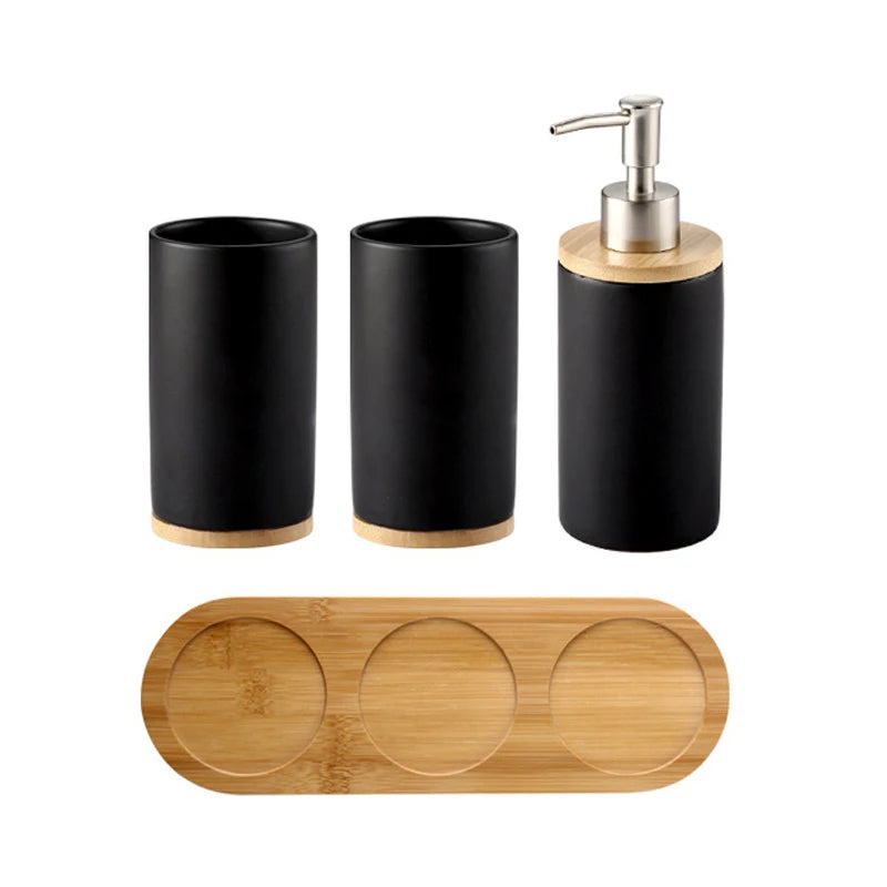 Elegant Ceramic Bathroom Trio – Soap Dispenser, Toothbrush Holder & Tumbler Set