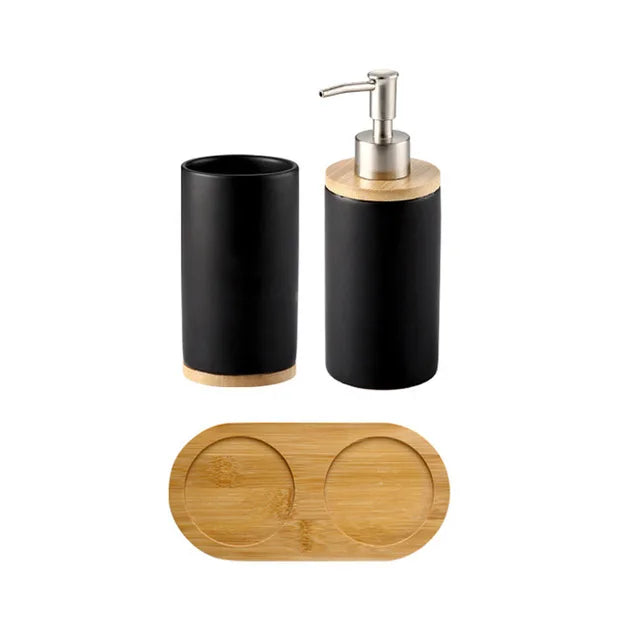 Elegant Ceramic Bathroom Trio – Soap Dispenser, Toothbrush Holder & Tumbler Set