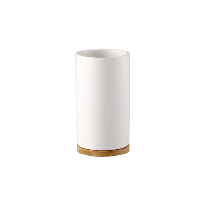 Elegant Ceramic Bathroom Trio – Soap Dispenser, Toothbrush Holder & Tumbler Set