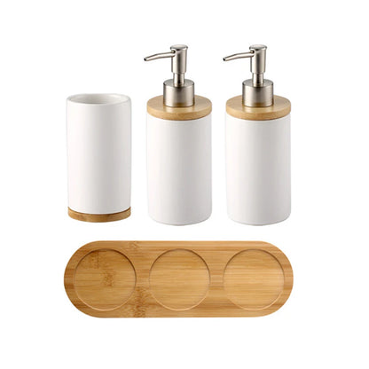 Elegant Ceramic Bathroom Trio – Soap Dispenser, Toothbrush Holder & Tumbler Set