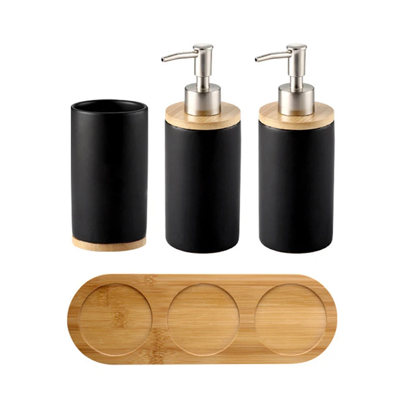 Elegant Ceramic Bathroom Trio – Soap Dispenser, Toothbrush Holder & Tumbler Set