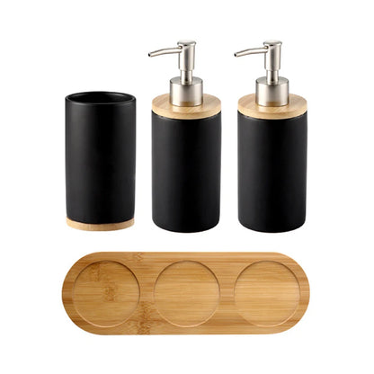 Elegant Ceramic Bathroom Trio – Soap Dispenser, Toothbrush Holder & Tumbler Set