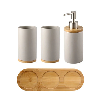 Elegant Ceramic Bathroom Trio – Soap Dispenser, Toothbrush Holder & Tumbler Set
