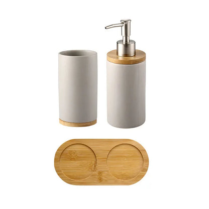 Elegant Ceramic Bathroom Trio – Soap Dispenser, Toothbrush Holder & Tumbler Set