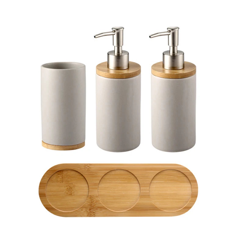 Elegant Ceramic Bathroom Trio – Soap Dispenser, Toothbrush Holder & Tumbler Set