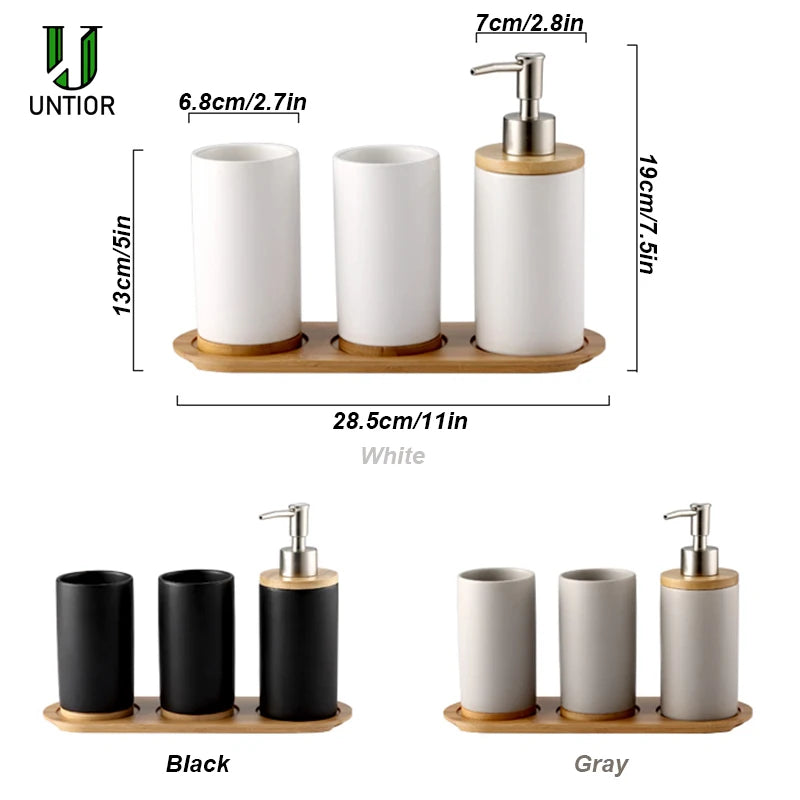 Elegant Ceramic Bathroom Trio – Soap Dispenser, Toothbrush Holder & Tumbler Set