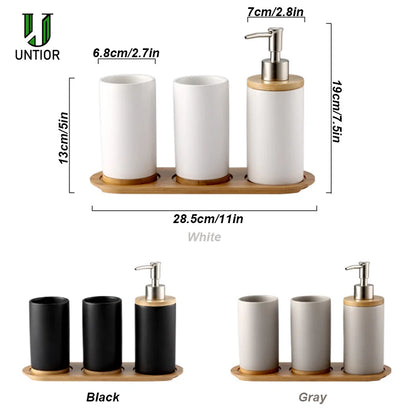 Elegant Ceramic Bathroom Trio – Soap Dispenser, Toothbrush Holder & Tumbler Set
