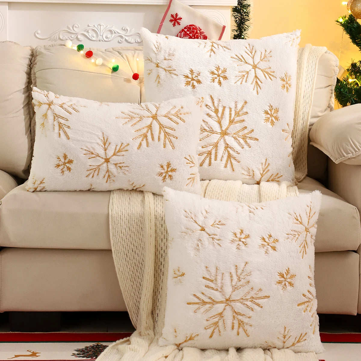 Snowflake Plush Christmas Cushion Cover