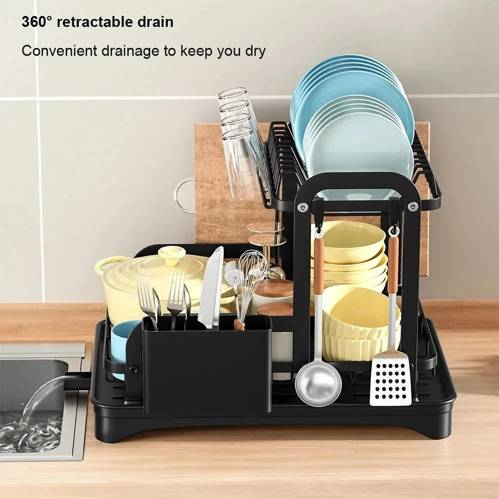 Double-Layer Dish Drainer with Basket – Countertop Dinnerware Storage Rack