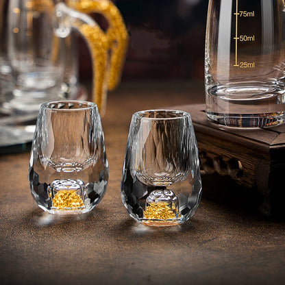 Imperial Crystal Gold Foil Glassware – Deluxe Shot Cups for Spirits & Tea