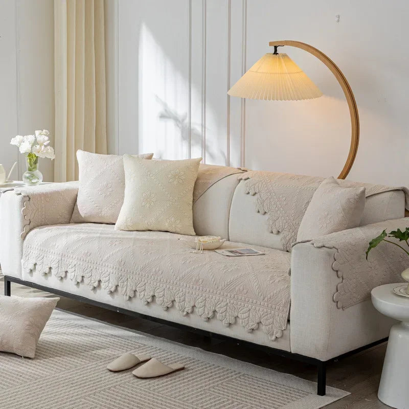 Cotton Jacquard Sofa Protector with Timeless Style