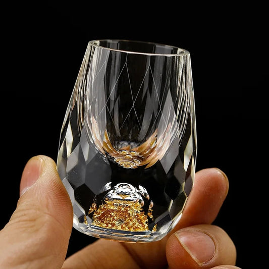 Imperial Crystal Gold Foil Glassware – Deluxe Shot Cups for Spirits & Tea