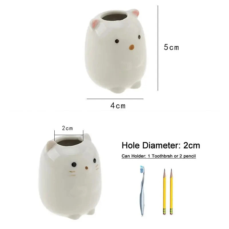 Bonito soporte de cerámica para cepillos de dientes y organizador de maquillaje para el hogar. 
