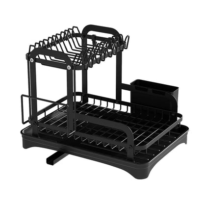 Double-Layer Dish Drainer with Basket – Countertop Dinnerware Storage Rack