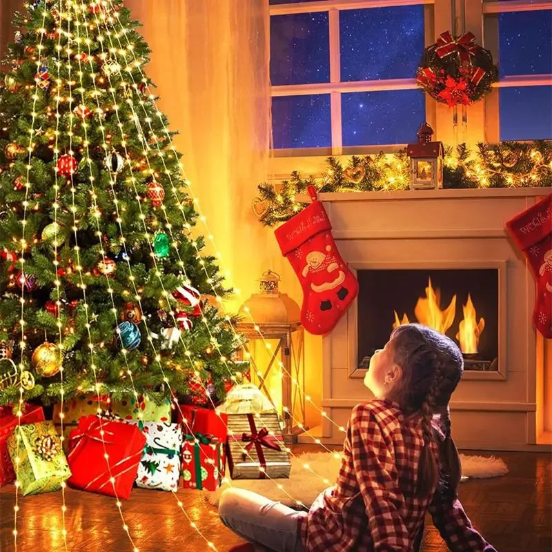 Twinkling Waterfall Star Lights – Magical Christmas Tree Glow