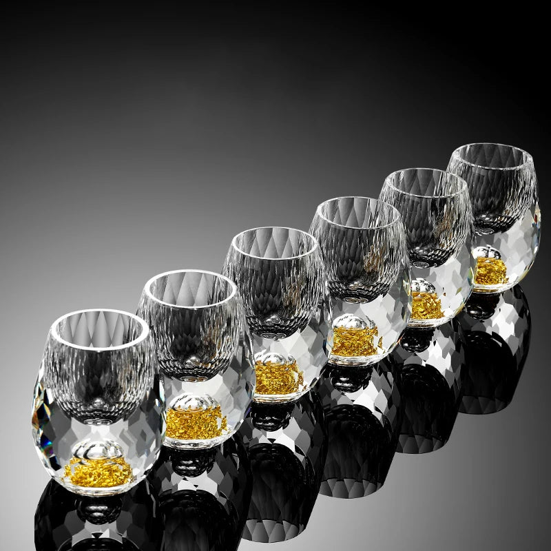 Imperial Crystal Gold Foil Glassware – Deluxe Shot Cups for Spirits & Tea