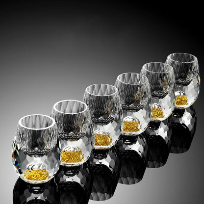 Imperial Crystal Gold Foil Glassware – Deluxe Shot Cups for Spirits & Tea