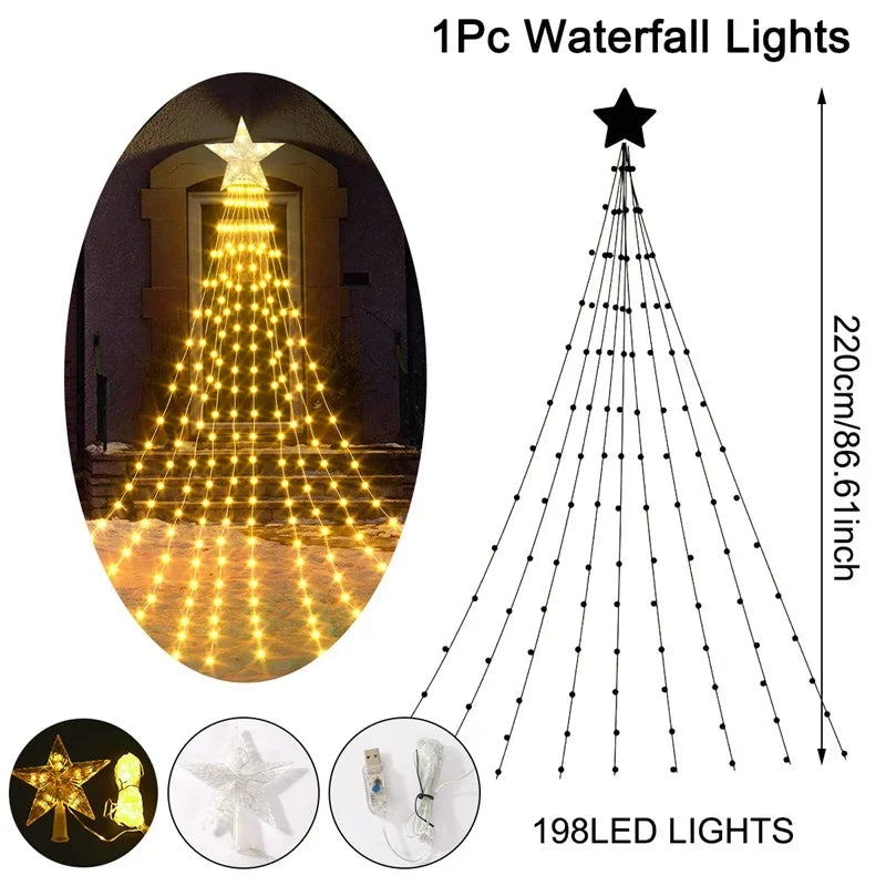Twinkling Waterfall Star Lights – Magical Christmas Tree Glow