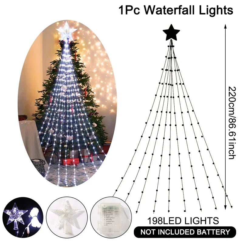 Twinkling Waterfall Star Lights – Magical Christmas Tree Glow