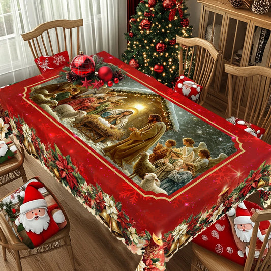 Classic Christmas Nativity Tablecloth – Perfect for Holiday Gatherings