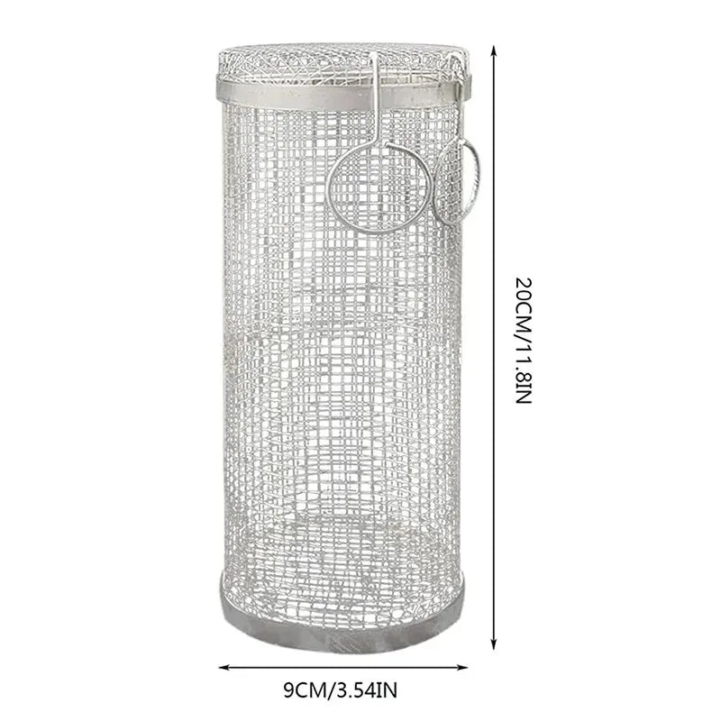 Stainless Steel BBQ Rolling Basket – Portable Outdoor Grill Cylinder