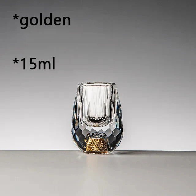 Imperial Crystal Gold Foil Glassware – Deluxe Shot Cups for Spirits & Tea