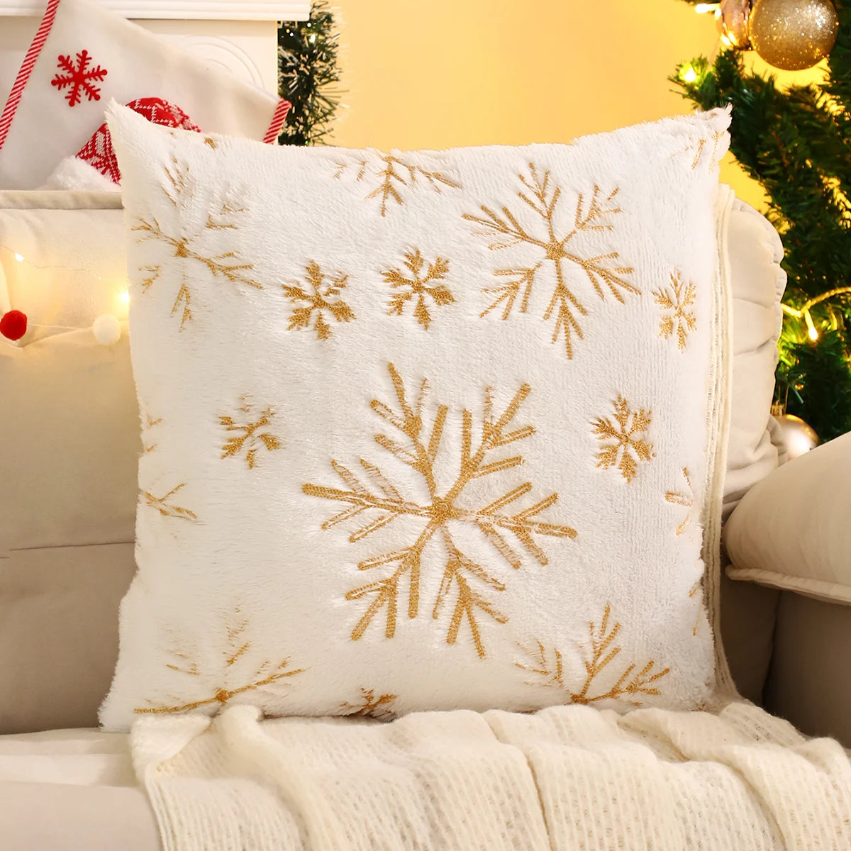Snowflake Plush Christmas Cushion Cover