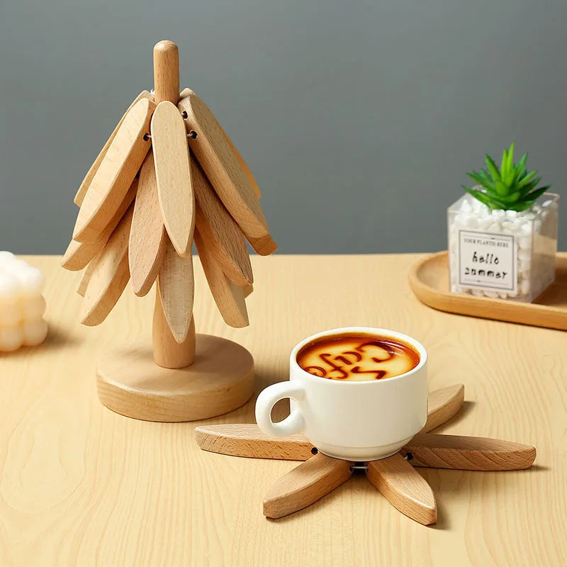 Natural Bamboo Tree Trivet Set – Heat-Resistant Table Mats