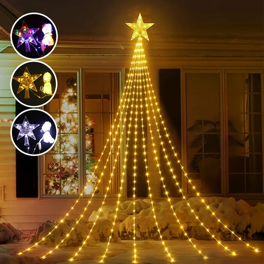 Twinkling Waterfall Star Lights – Magical Christmas Tree Glow