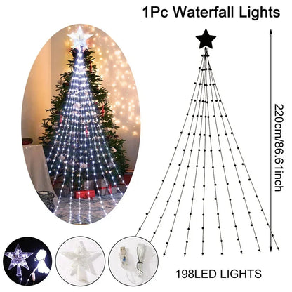 Twinkling Waterfall Star Lights – Magical Christmas Tree Glow
