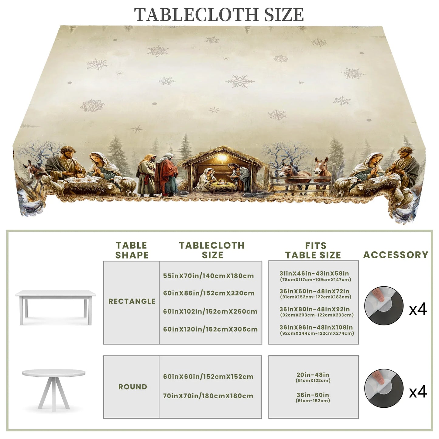 Christmas Nativity Scene Table Cover – Elegant Round & Rectangular Options