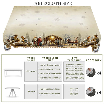 Christmas Nativity Scene Table Cover – Elegant Round & Rectangular Options