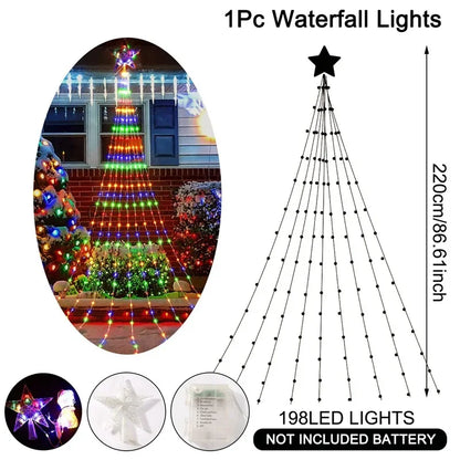 Twinkling Waterfall Star Lights – Magical Christmas Tree Glow