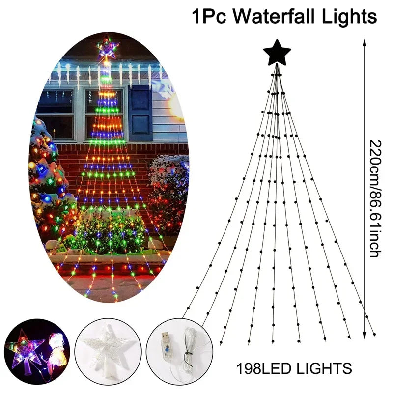 Twinkling Waterfall Star Lights – Magical Christmas Tree Glow