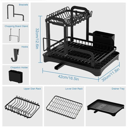 Double-Layer Dish Drainer with Basket – Countertop Dinnerware Storage Rack